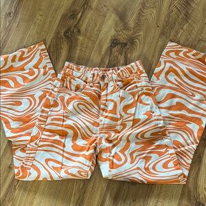 Orange and White Swirl Pattern Pants